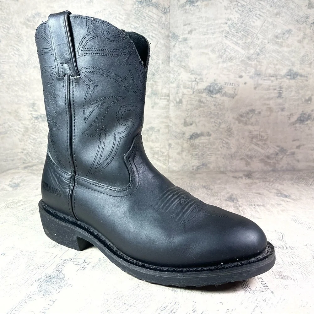 Durango Farm N Ranch Black Leather Western Cowboy Boots Work Boots